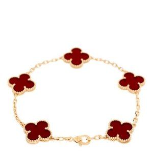 Quatrefoil Clover Bracelet, 5-Motif Vintage Alhambra, Red Carnelian Gold, New
